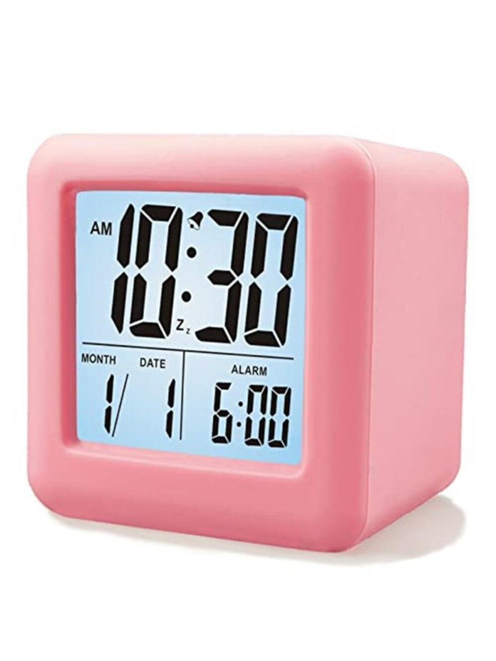 Pink Alarm Clock Large Display LCD Digital Clock Snooze Battery Portable Kids